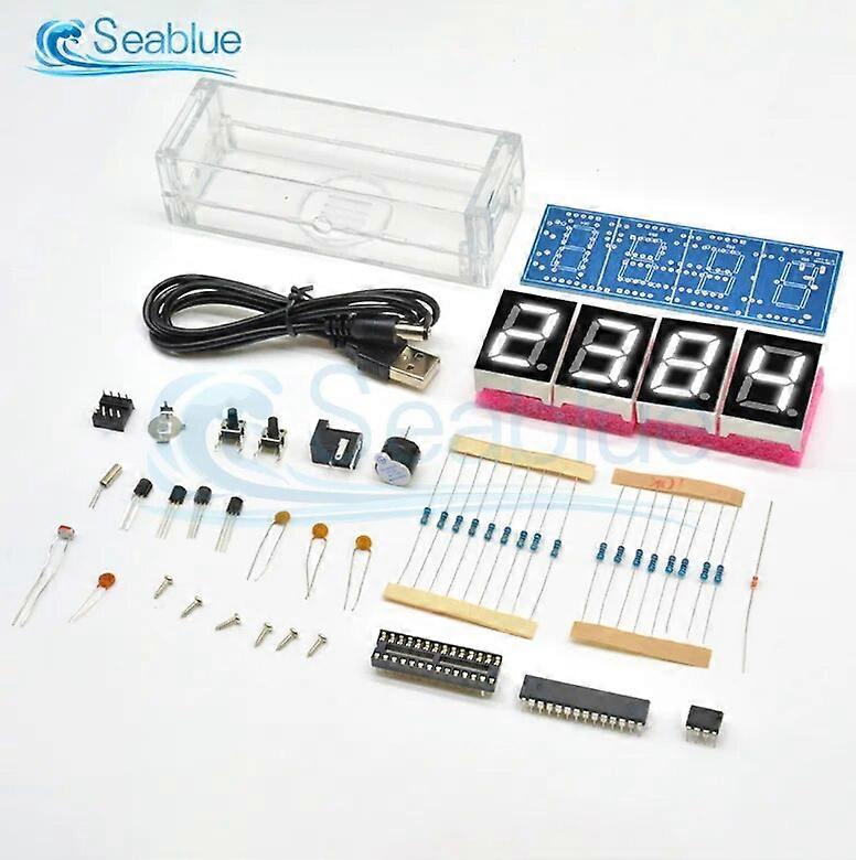 LED Electronic Clock DIY KIT Microcontroller Kit Red/Blue/Green/White Digital Clock Time Light Control Temperature Thermometer