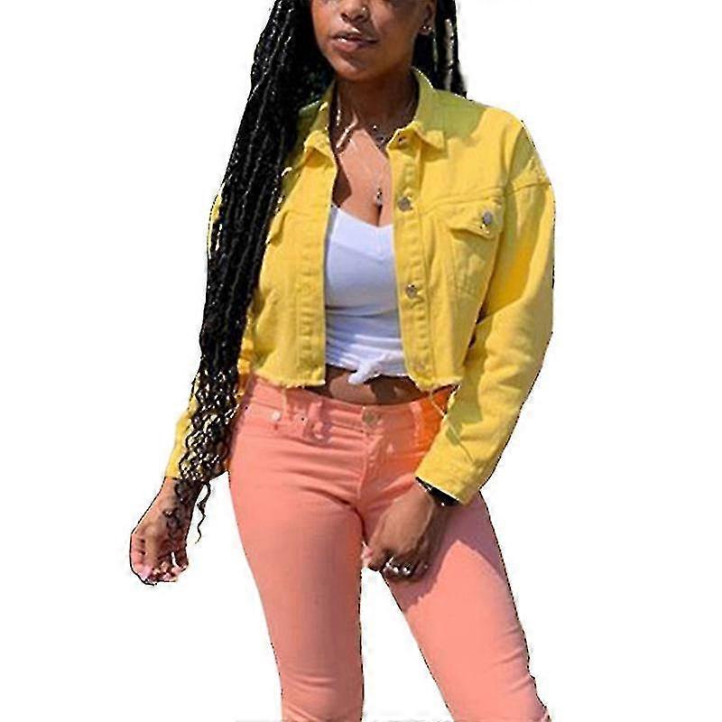 Womens Denim Pocket Jacket Long Sleeve Button-down Cropped Coat Winter Outerwear