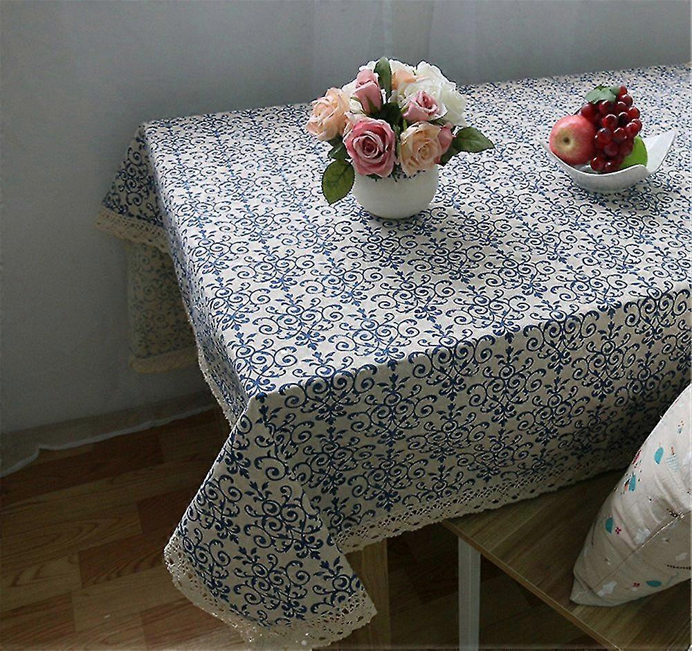 Nappe imprimée Classique Lin Coton Coton Bleu Fleur Imprimé140*180cm)