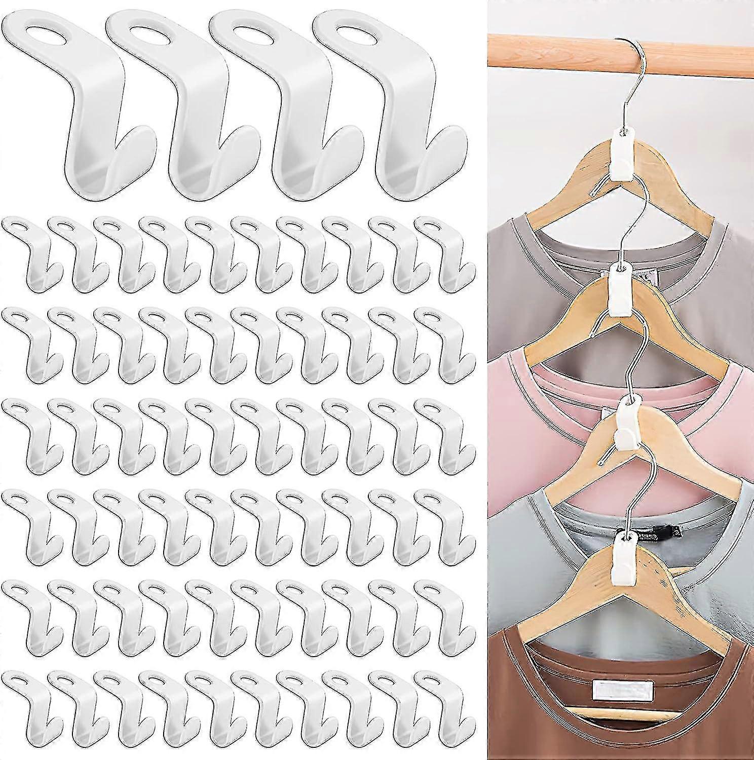 64pcs Hanger Hooks, Hanger Connectors, Hook Extension Clips, Space Saver Connector Hooks Mini Cascade Hanger Closet Organizer Space Saver (white)