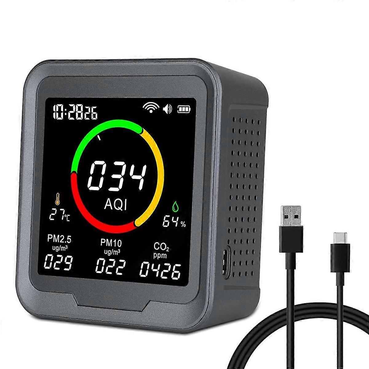 WiFi TuYa 6 in 1 Rilevatore di CO2 con monitor Misuratore di anidride carbonica Temperatura digitale Tester di umidità Orologio PTH 9AW