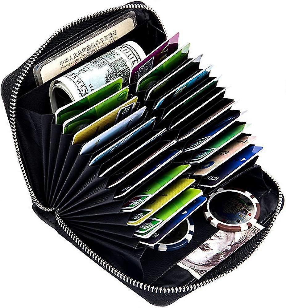 24 Slot Credit Card Holder Wallet Real Leather Multi Card Organizer Wallet With Zipper