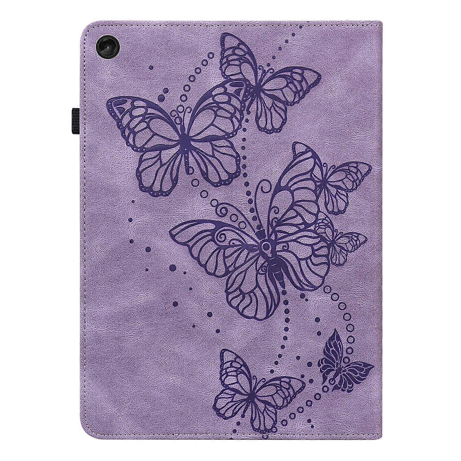 Tablet Case For Lenovo Tab M10 3rd Gen Embossed Butterfly Pattern Leather Tablet Case(Purple)