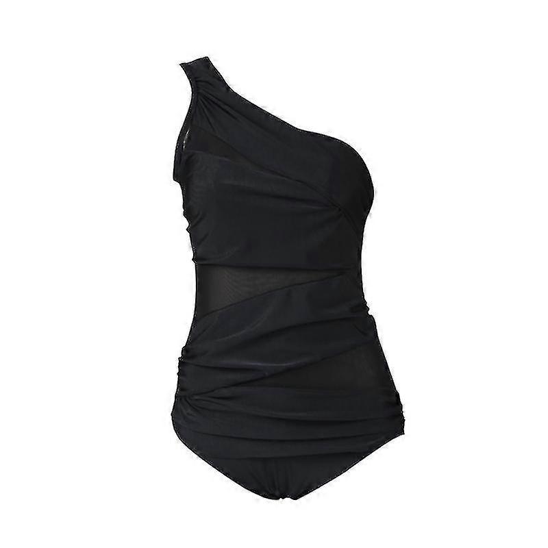 Plus-koko Uimapuvut Naiset Yksi olkapää Ohut Uimapuvut Mesh Solid Color Push Up Pehmustetut Uimapuvut