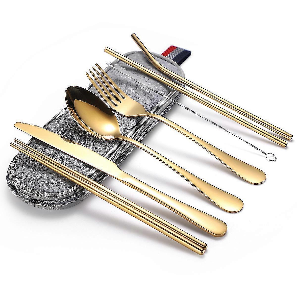 Reusable Utensils Set With Case Portable Travel Utensils Cutlery Set