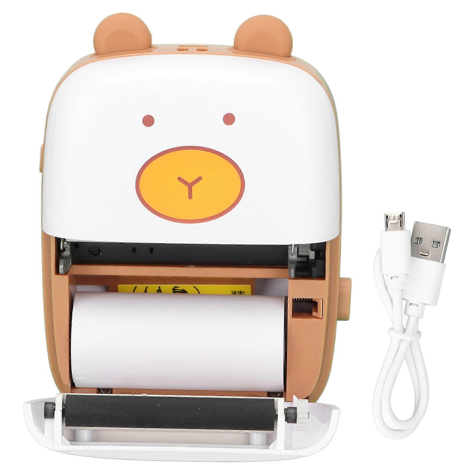 Mini Printer Cute Bear Shape Portable Wireless Plastic Photo Printer with Data Cable Print Paper for Students