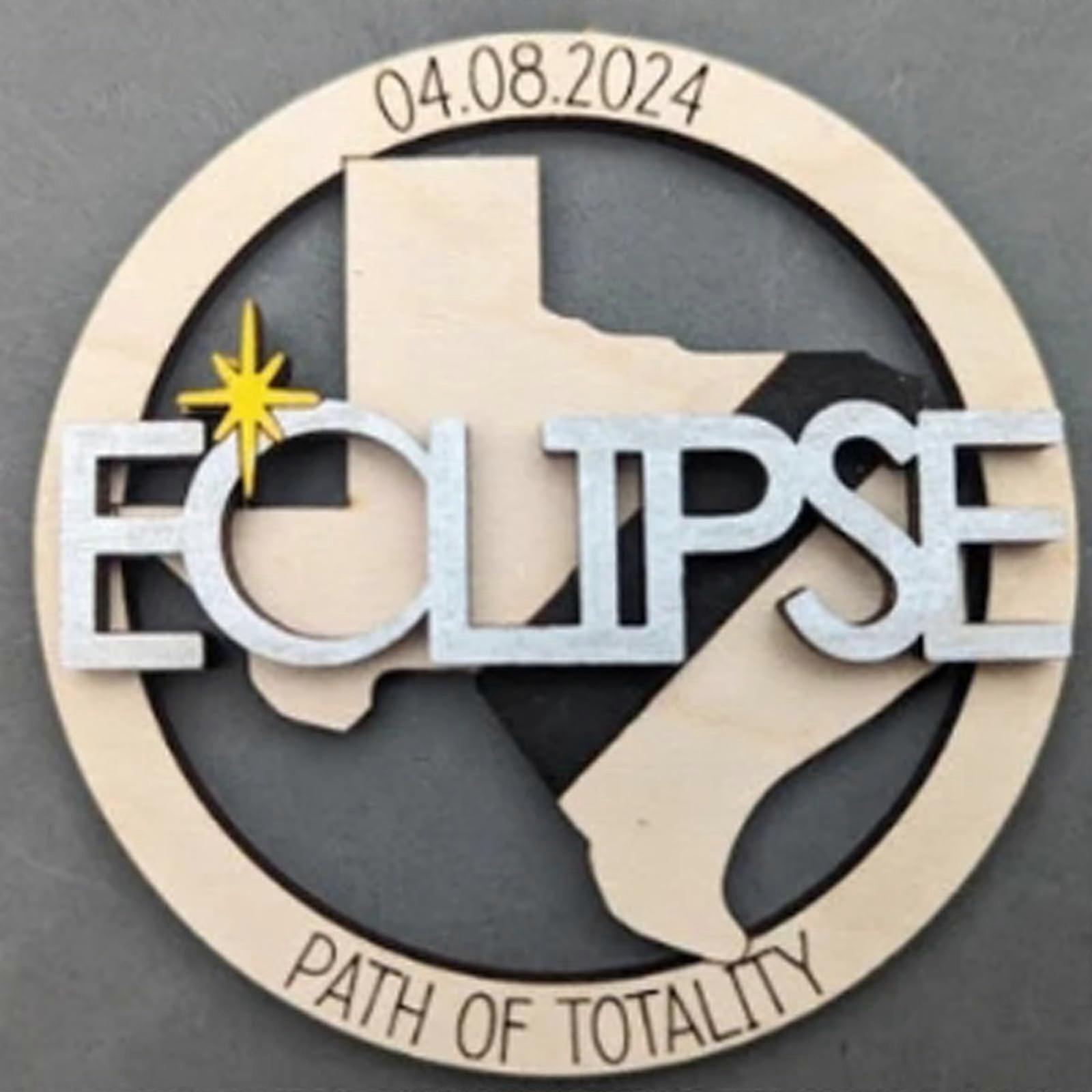 Solar Eclipse 2024 Ornament, Wooden 2024 Eclipse Keepsake, Path of Totality States Ornament, 2024 Solar Eclipse Party Supplies, Eclipse Souvenir - 12 
