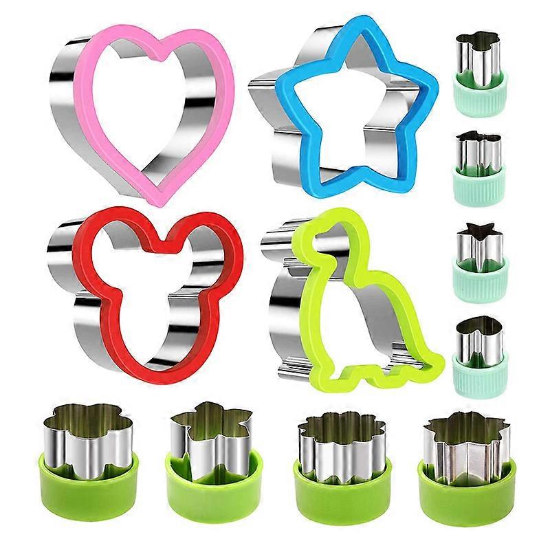 Steel cookie cutter set for kids, 4pcs Mickey Mouse bread cutter, dinosaur, star, heart shape and 8pcs fruit vegetable cutter c