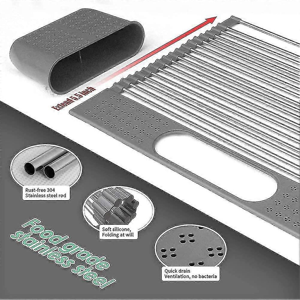 Lavello da cucina con scolapiatti avvolgibile - Acciaio inox - Con portaposate -
