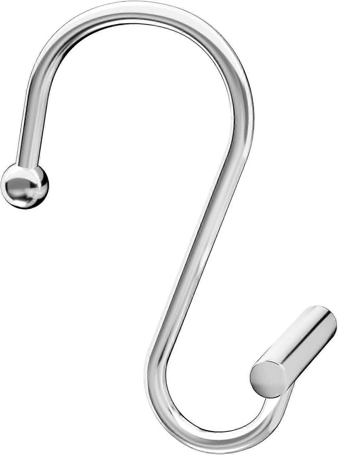 Rustproof Metal Shower Curtain Hooks Rings for Bathroom Shower Curtain Rod, T-Shaped Decorative Shower Hooks Rings, Set of 12 (Chrome)