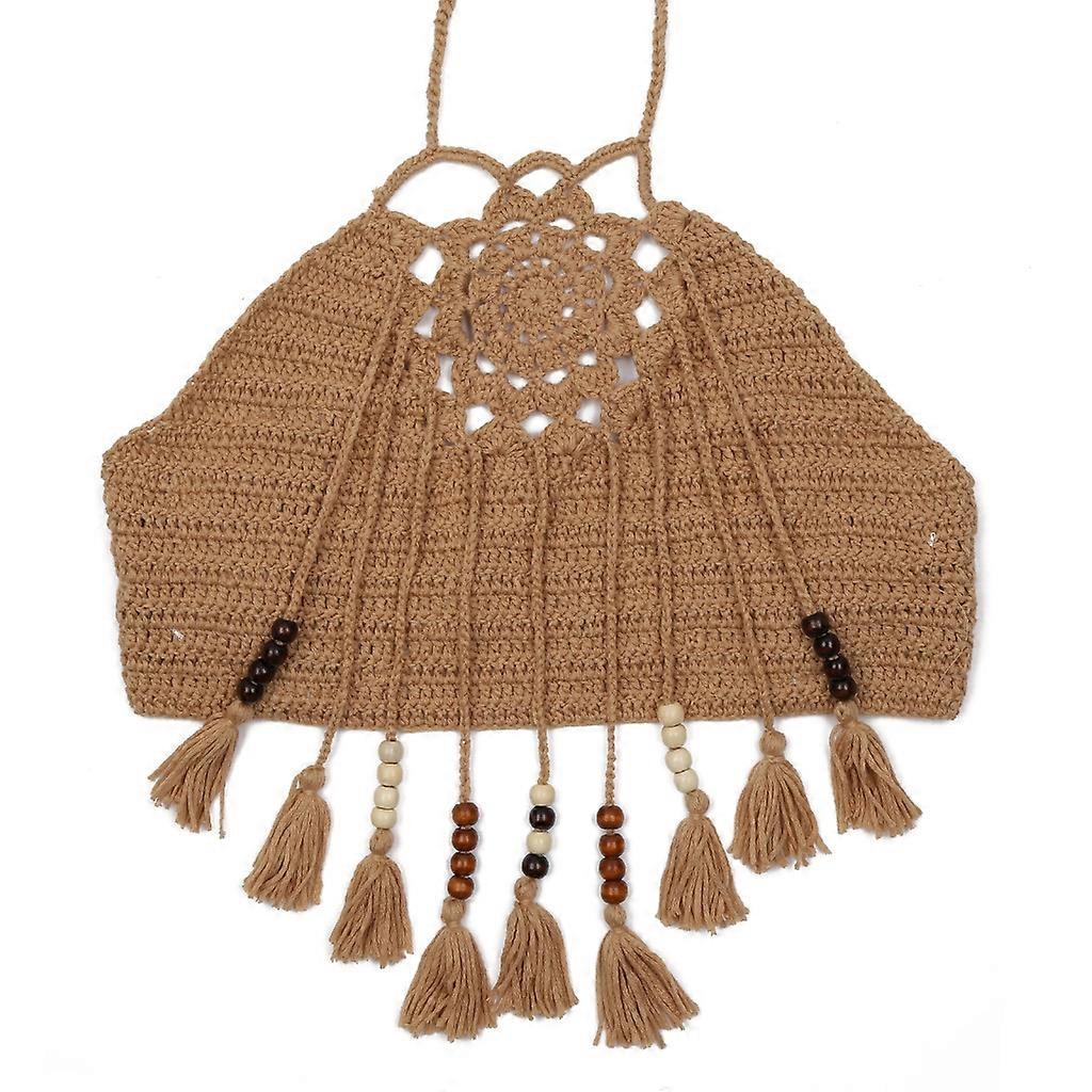 Kadın Boho Halter Tığ İşi Backless Bikini El Yapımı Halter Crop Tops Mayo