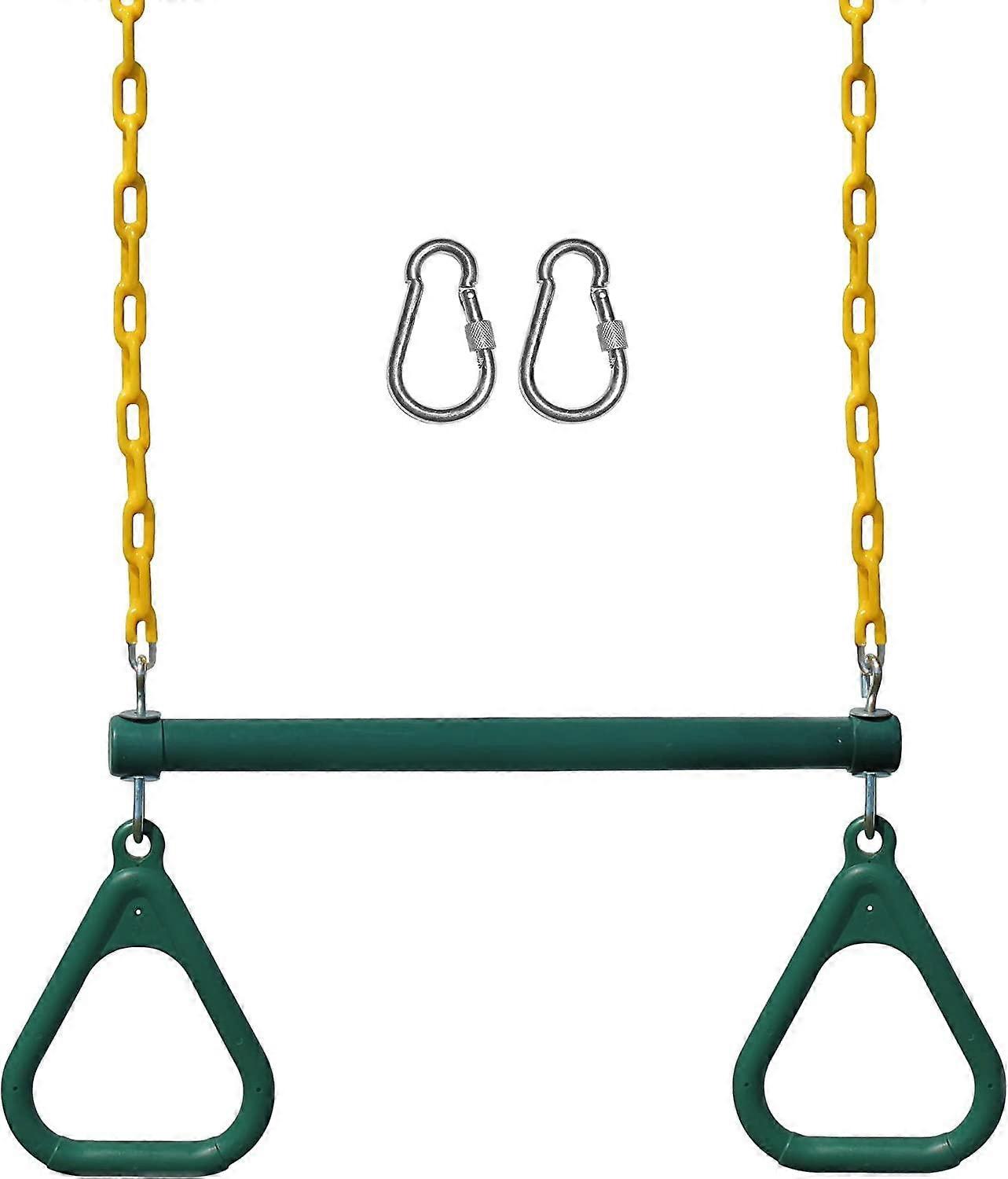 Wooden Trapeze Bar Swing with Green Rings for Climbing Frames