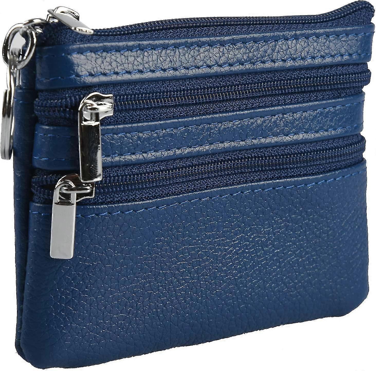 Universal Leather Wallet For Men And Women Credit Card Wallet Mini Small Wallet With Key Ring With 3 Compartments For Bills And Cards Blue