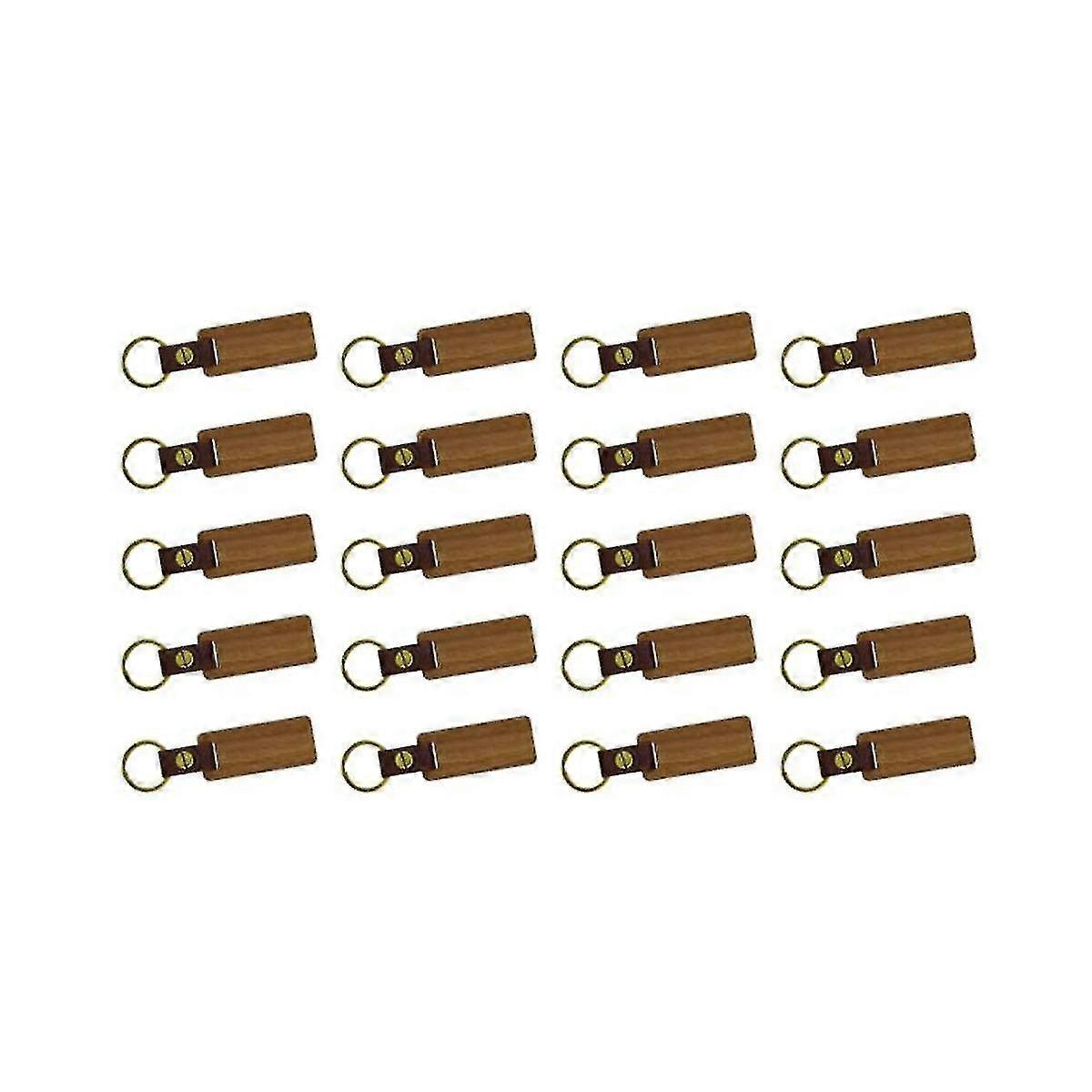 20 Pcs Unfinished Wood Keychain Blanks Rectangle Leather Keychain Blank Wooden Walnut With Keyring