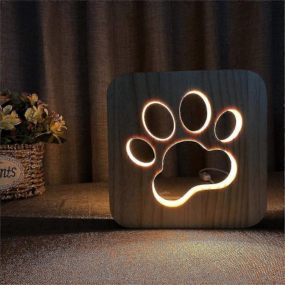 Wooden Night Light For Child Pattern Wolf Paws 2