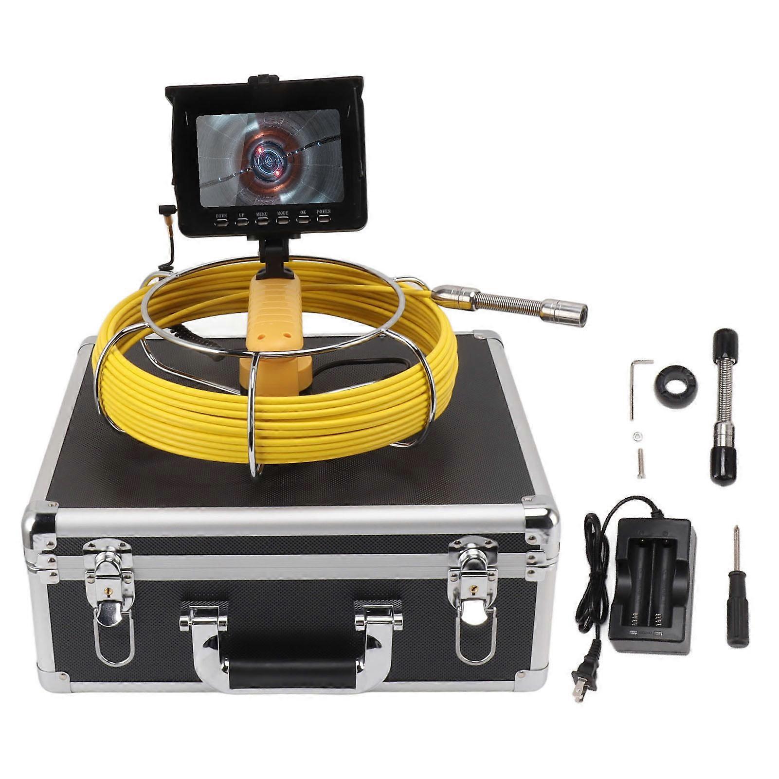 5in LCD Screen Sewer Camera IP68 Waterproof Pipe Inspection Camera 8GB Memory Card 100?240V US Plug 15m / 49.2ft