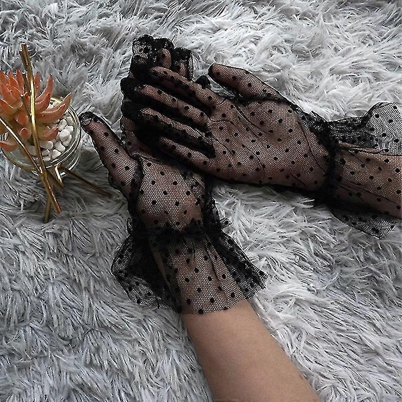 Sexy Transparentes Dot Print Black White Mesh Tulle Glovespring Summer Thin Short Glove Club Prom Party Dancing Dress Glove