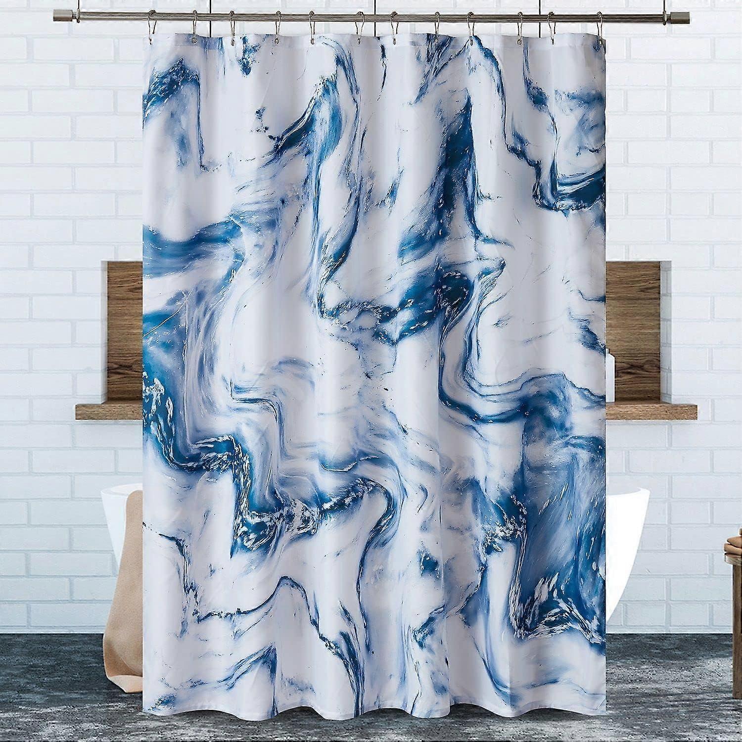 Blau Weiß Marmor Duschvorhang, Abstrakte Marmor Duschvorhänge für Badezimmer Dcor, strukturierter wasserdichter Stoff Stoff Duschvorhang Set mit 12 Metall