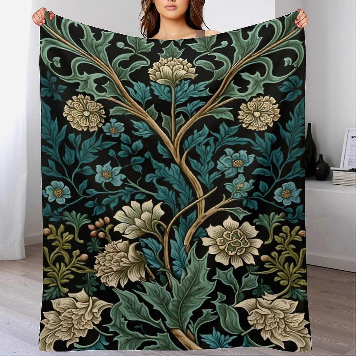 Cobertor de Flanela de Caxemira Macia Dupla Face com Design de Floresta Verde Retro 60"X80" Polegadas