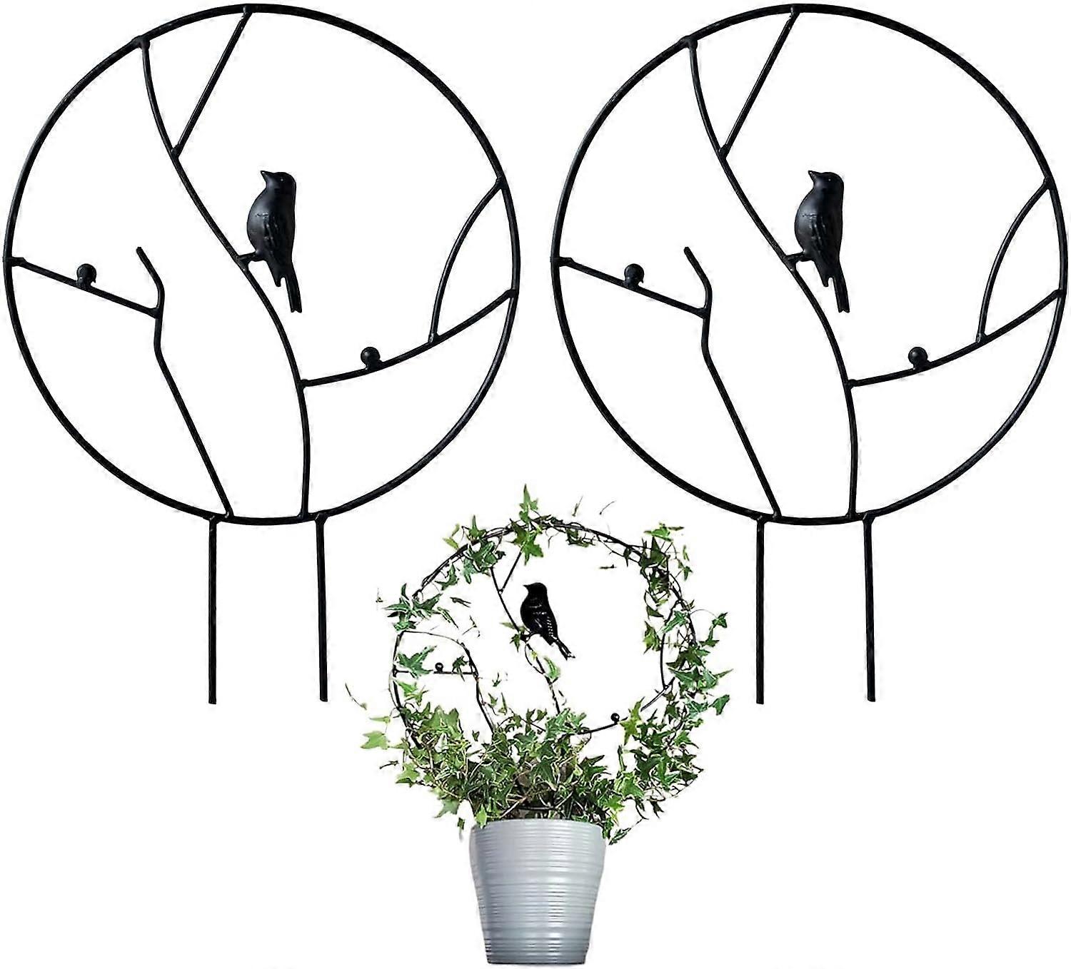 2 Pcs Iron Garden Trellis for Climbing Plants, 13.6" Rust-Proof Small Trellis for Indoor Potted Plants, Round Circle Trellis with Bird, Metal Vine Pla
