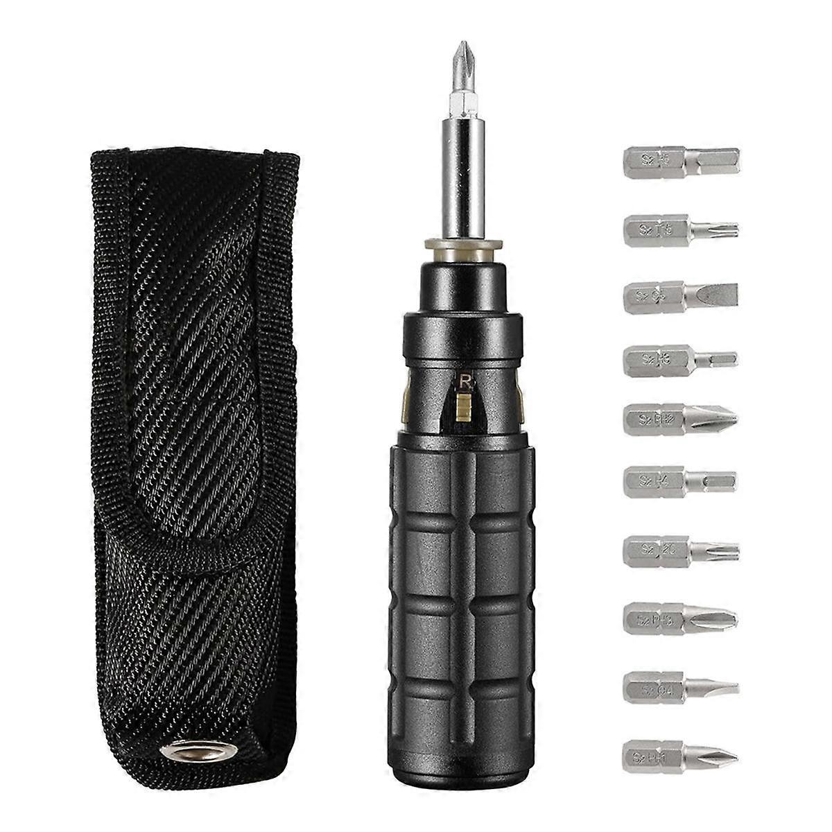 10-In-1 Multibit Ratchet Screwdriver, with /Slotted/Torx/Hex Bits and 1/4-Inch Nut Driver,with Belt