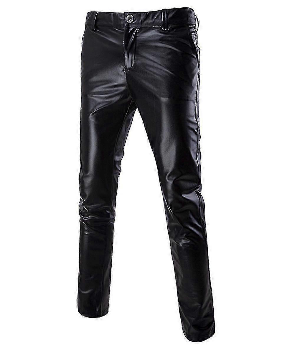 Ανδρικά Bright Bronzing Mid-waist Casual Δερμάτινα Παντελόνια