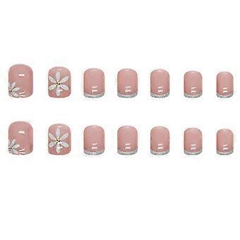 Wzory słoneczników Różowe sztuczne paznokcie Lekki i bezszwowy manicure w stylu SHEIN