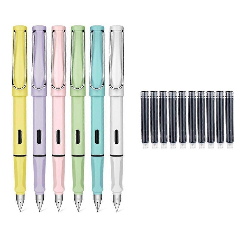 6 stk 0,38 mm Macaron pen + 10 stk sort blæksæk