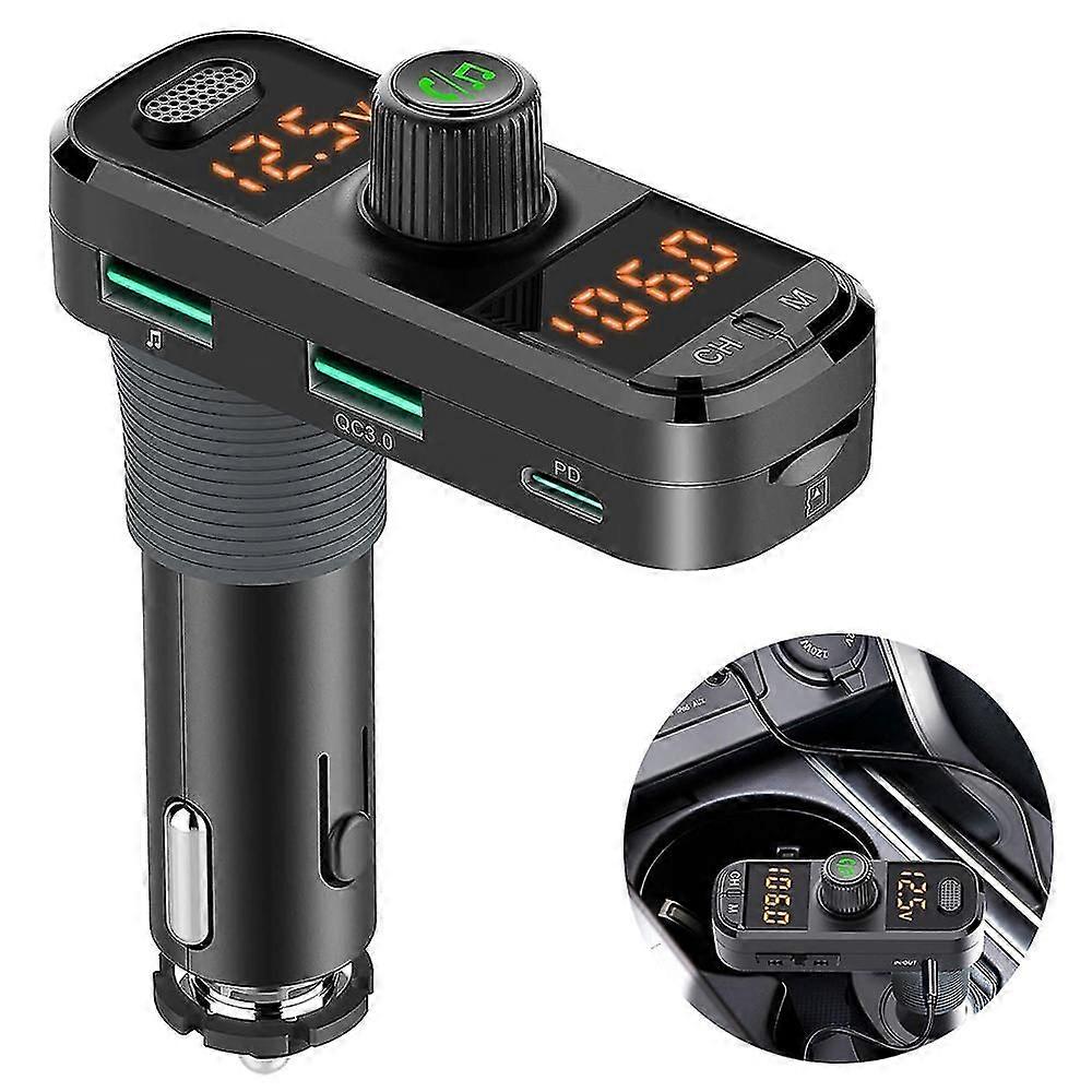 Bluetooth Fm Transmitter For Car,bluetooth 5.0 Car Adapter Wireless Radio Car Receiver Adapter Kit, Hands-free Calling, Mp3 Music Player Car Charger W