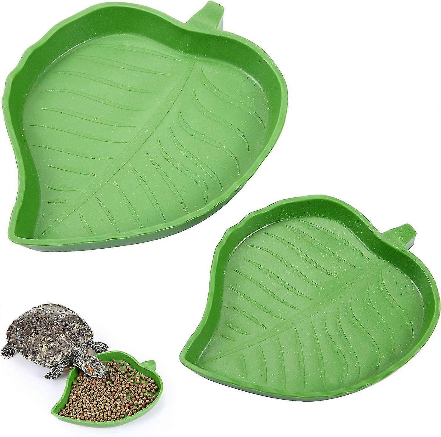2 Pieces Leaf Reptile Food Water l Plate Dish For Tortoise Corn Snake Crawl Pet Drinking And Eating, 2 Sizes