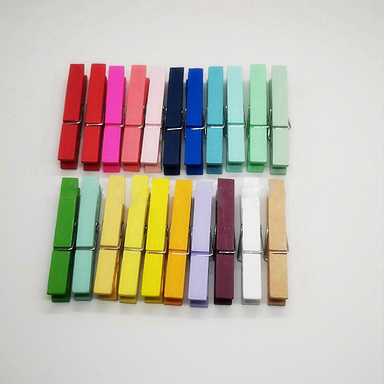 200Pcs Assorted Color Home Wooden Clip Practical Colorful Wood Photo Office Note Clamp