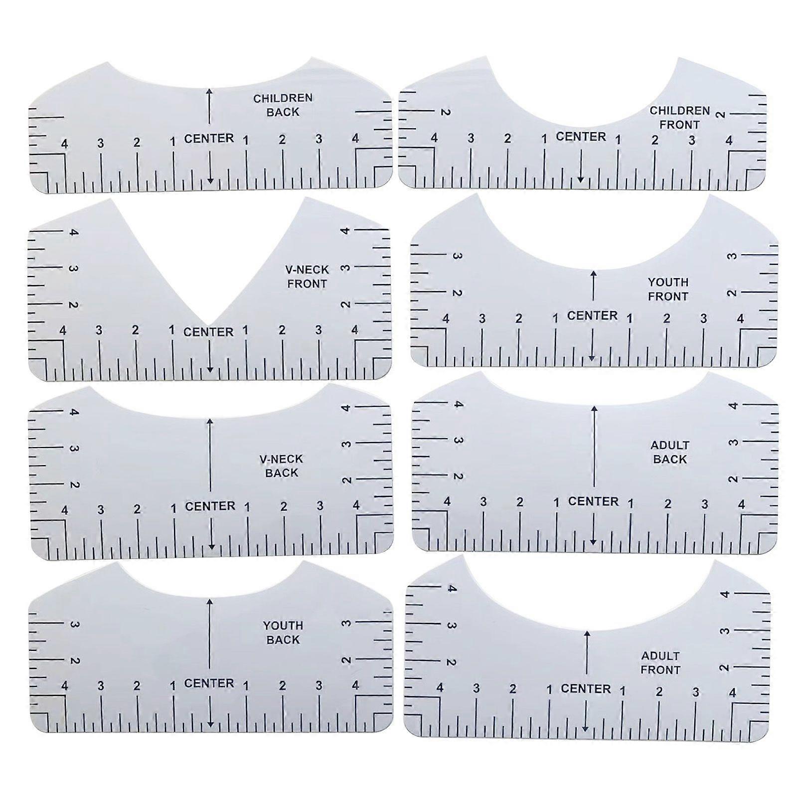 8Pcs T-shirt Alignment Ruler Guide with Scale Numbers And Markings Heat Press PVC Measurement Template Sewing Supplies Portable Compact T Shirt Center