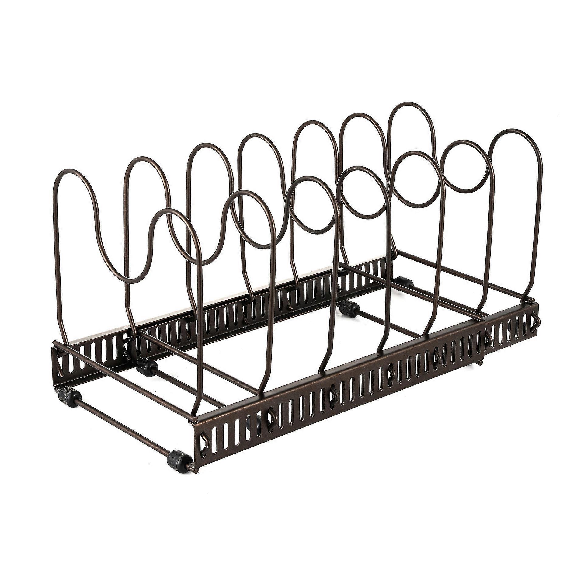 Pot rack with 7 adjustable compartments for pots, pans, lids