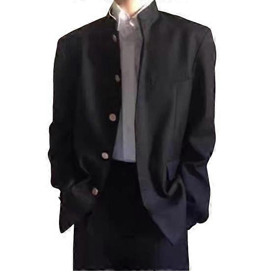Men Suit Coat Solid Color Stand-up Collar Single-Breasted Formal Jacket with Flap Pockets Chinese Tunic Suit