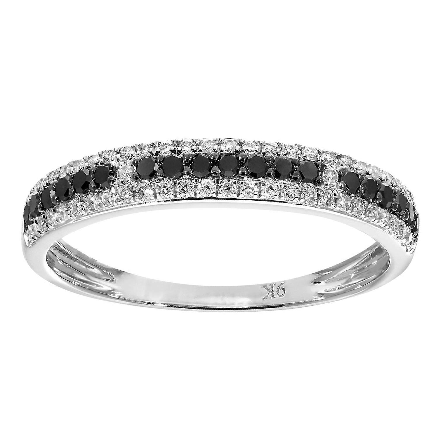 Jewelco London 9K 白金圆形 17 分钻石圆形 16 分黑钻倒置永恒戒指 1.5 毫米