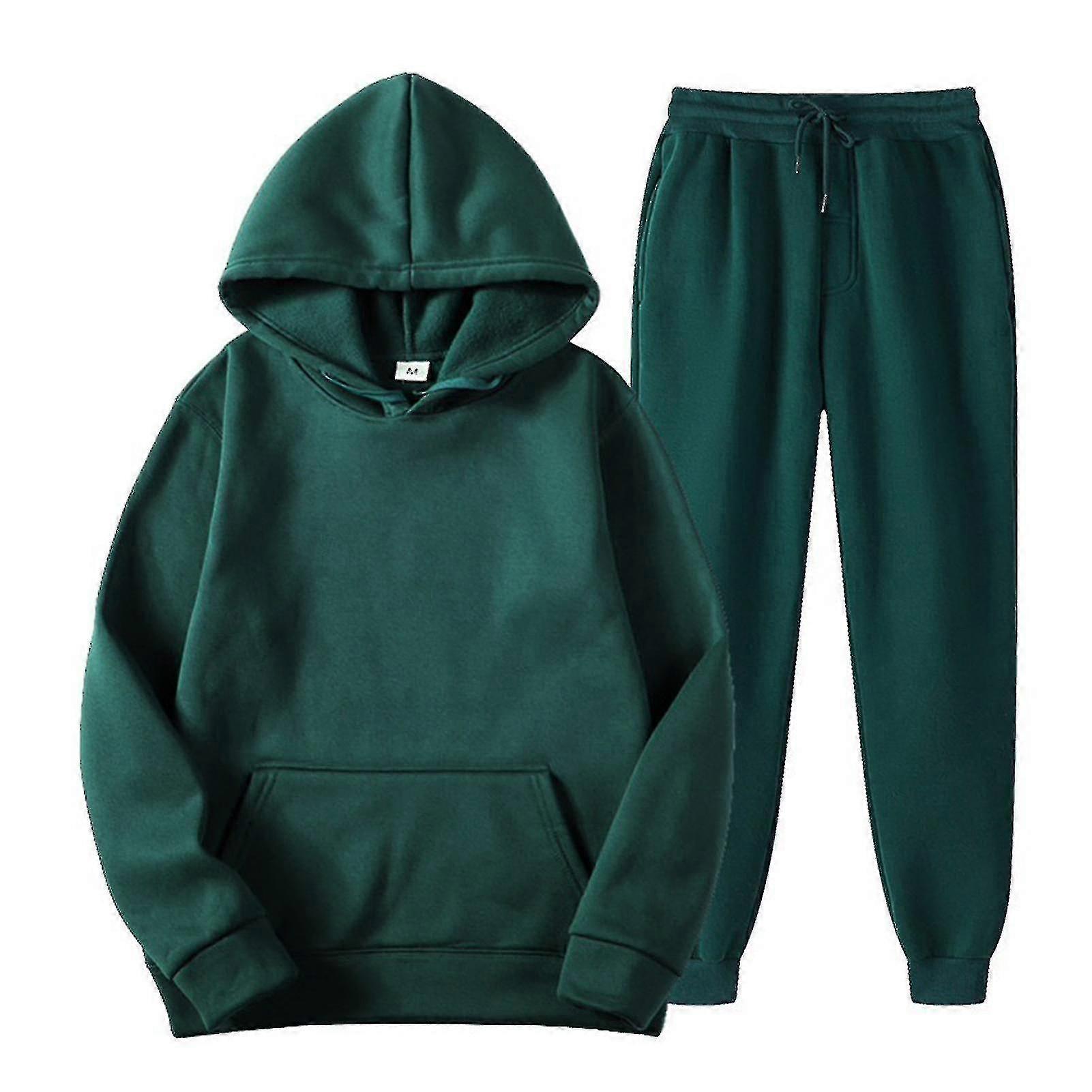 Hooded Jogger Sweatsuit Set with Drawstring Pullover for Running Walking Gym Activewear