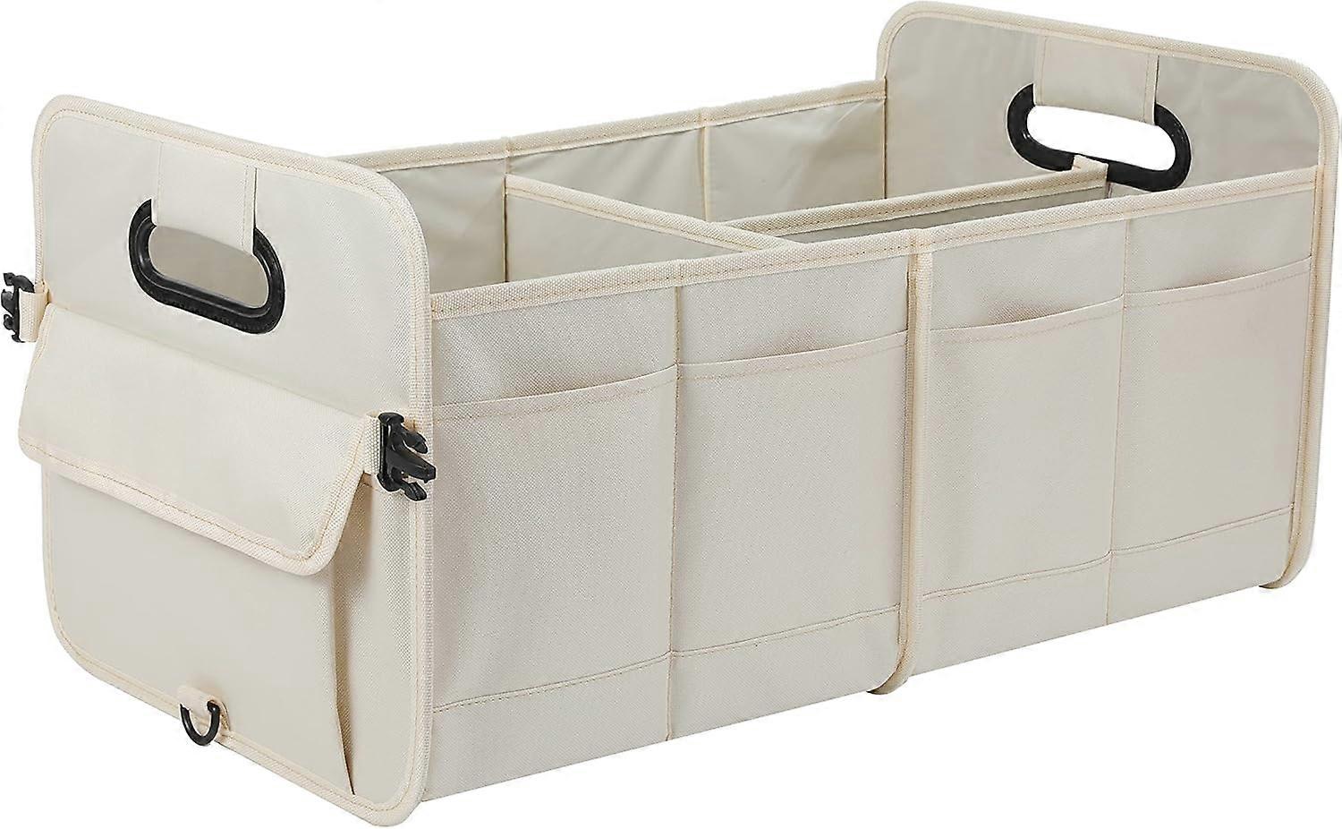 Car Trunk Organizer, Foldable Car Storage Organizer with Multiple Compartments, Adjustable Straps, Car Organizer for SUV (Beige)