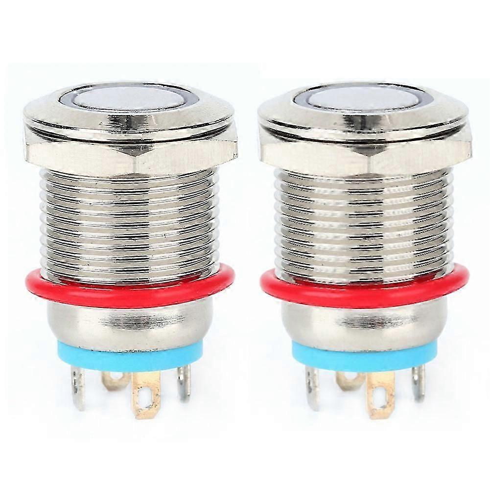 2 Pcs 12mm 4 Pin Self reset Metal Button Switch with LED Light IP65 Switch(Blue 9~30V)
