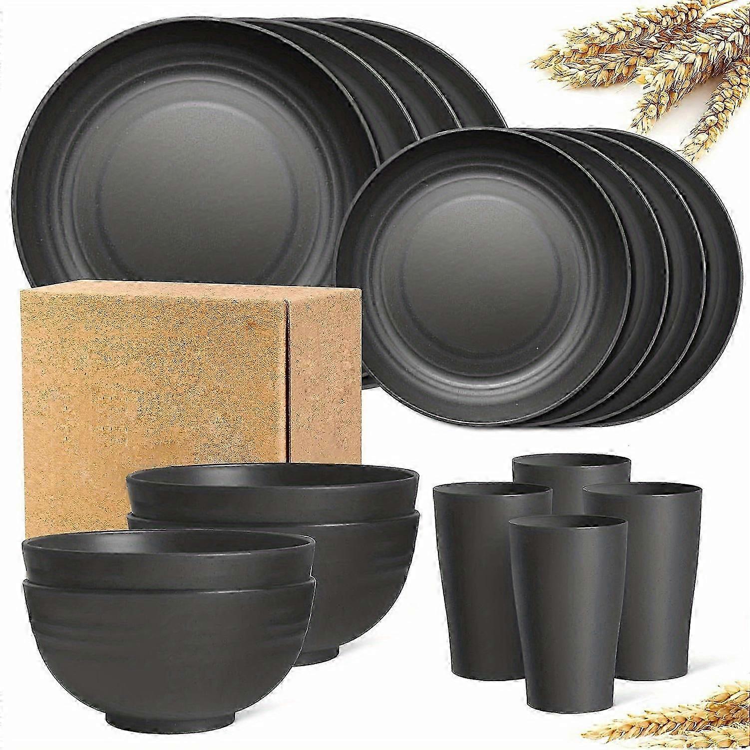 16pcs Unbreakable Wheat Straw Dinnerware Sets, Reusable Tableware Set, Lightweight Microwave Dishwasher Safe, Plates, Cups, Bowls For RV Camping Picni