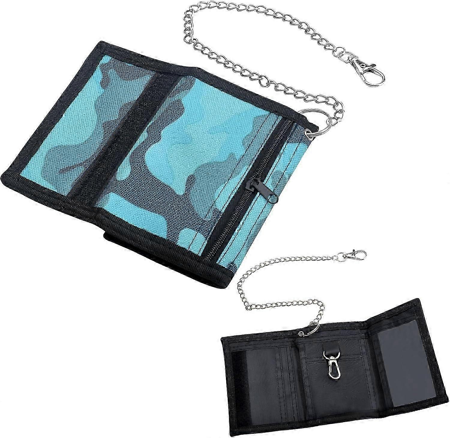"Wallet with Chain, Camouflage Children's Wallet, Foldable Slim Triple Wallet, Triple Wallet with Coin Pocket & Card Holder"