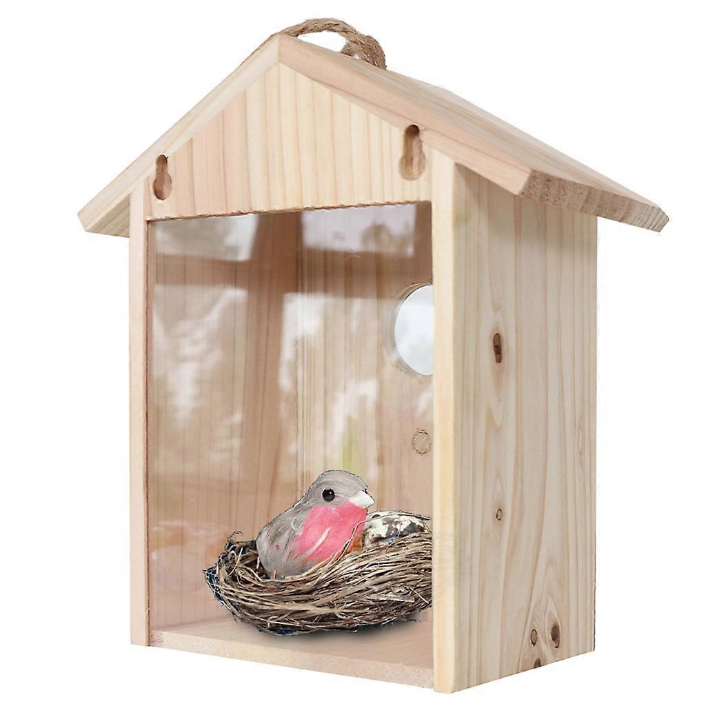 Wooden Bird House for Outside Window Bird Nesting Box See Through Birdhouse with Strong Suction Cups for Blue Birds