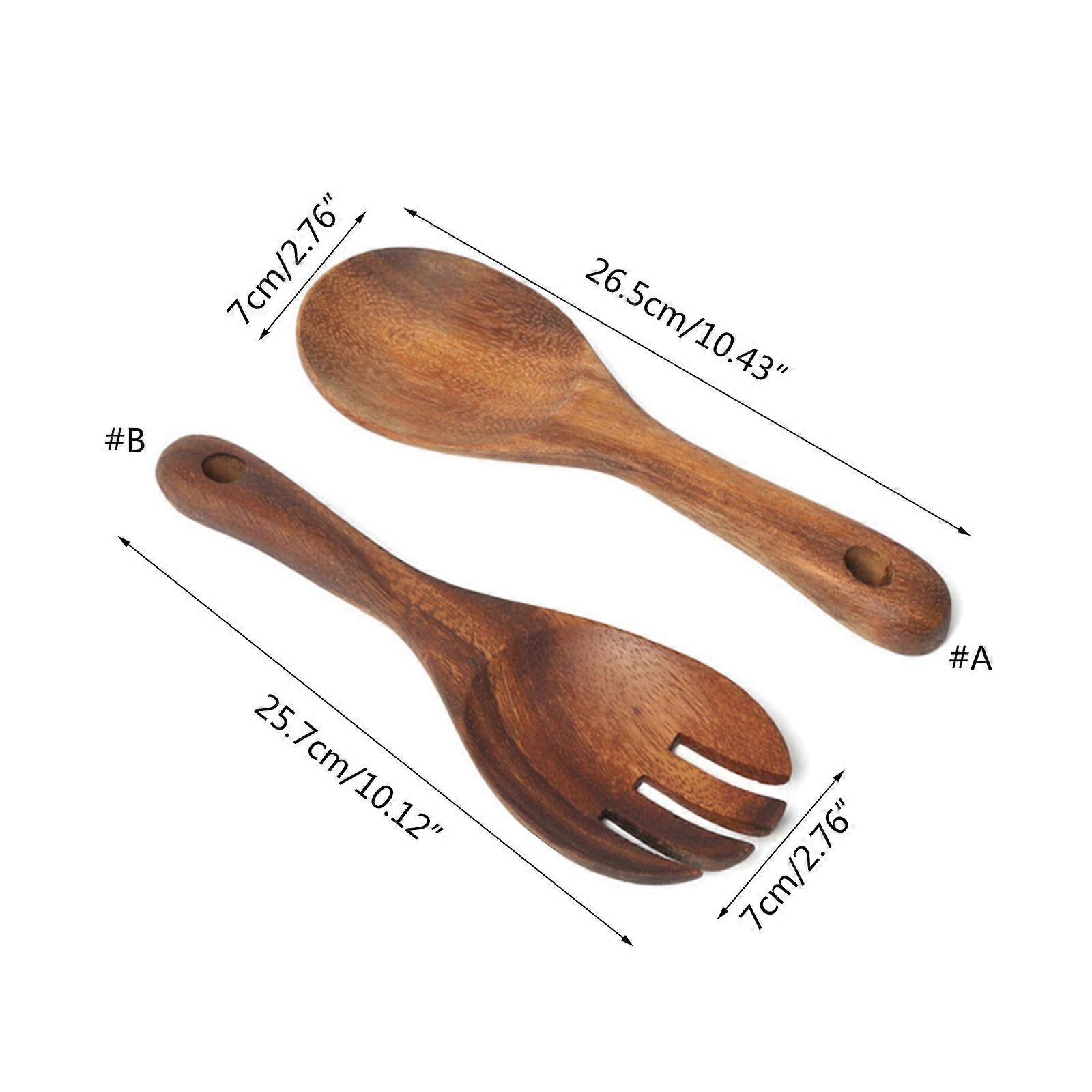 Acacia Wooden Salad Servers Rice Spoon Fork Dinner Salad Mixing Cooking Utensils