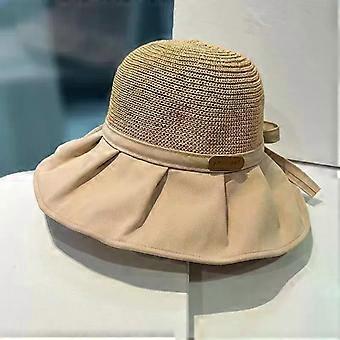 Kvinnor Bucket Hat Sommar UV-skydd Stor Bredbrätte Strand Solhattar Utomhus Resor Rosetter Panama Kepsar Hästsvans Kepsar