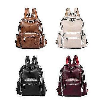 Frauen Vintage Weiches Leder Rucksack Große Kapazität Multi-Pocket Leder Student Rucksack Reisetasche-Yvan