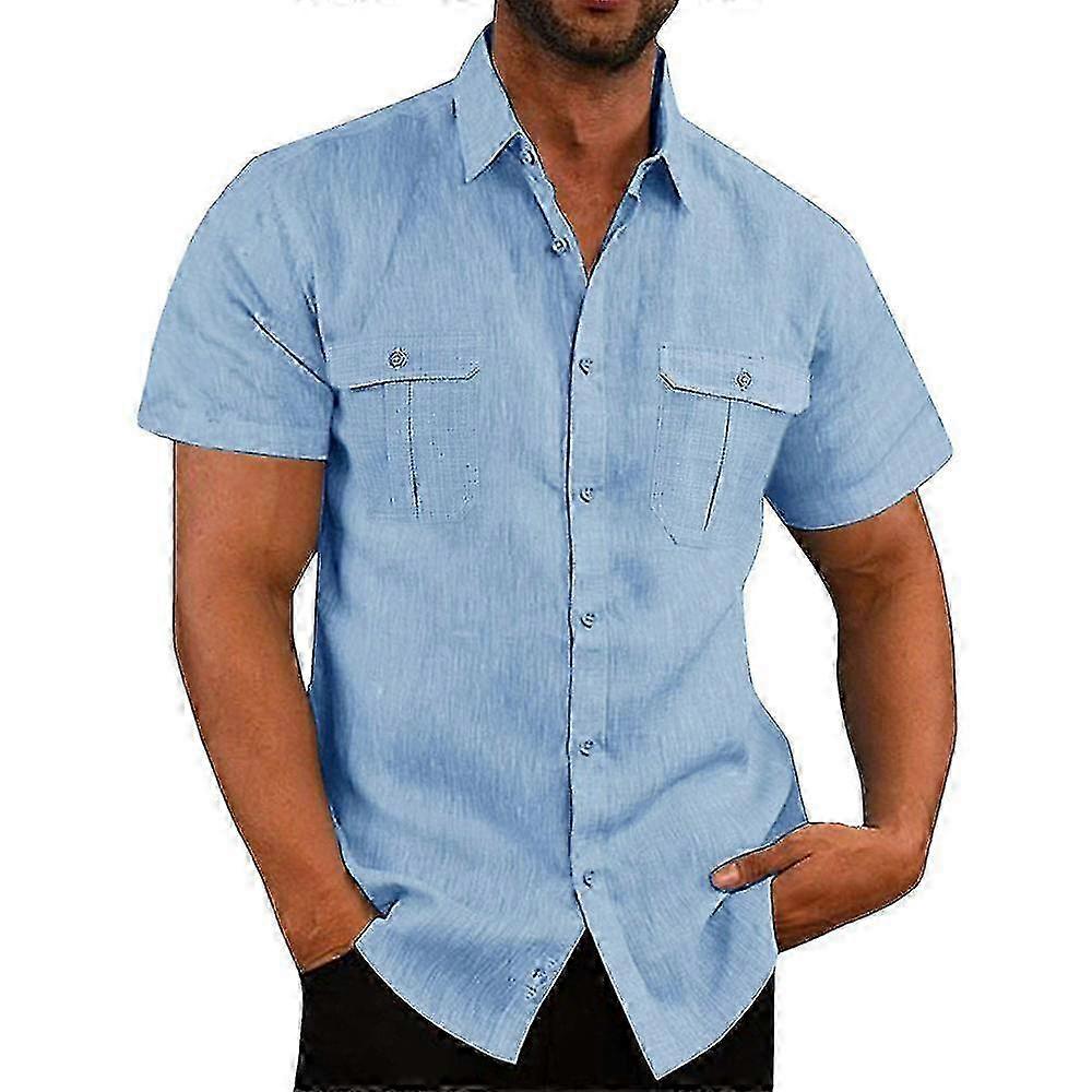 Lässige einfarbige Kurzarm-Button-Down-Hemd-T-Tops für Herren