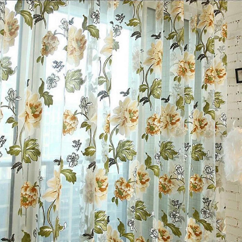 Leaves Sheer Curtain Window Voile Drape Valance 1 Panel Fabric