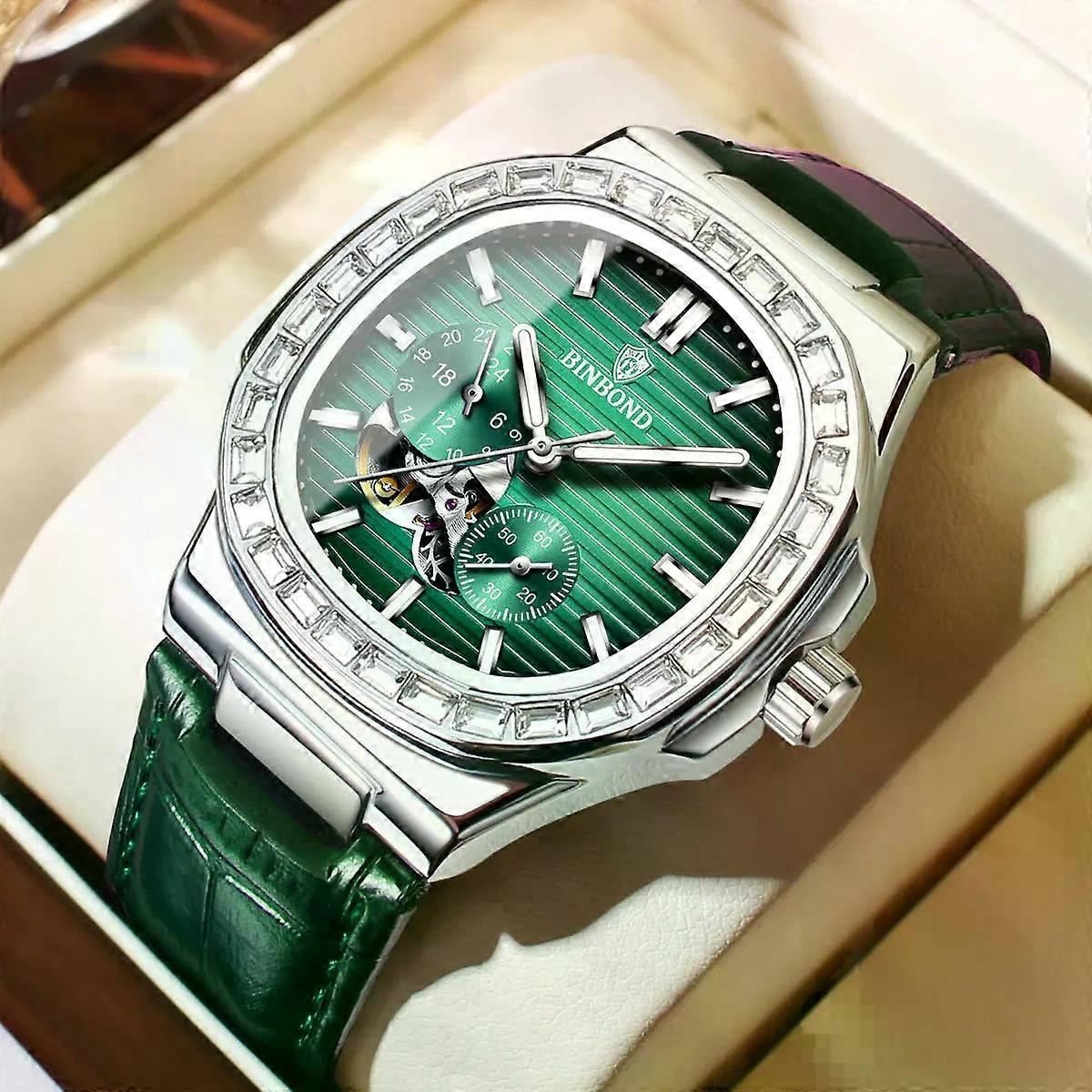 Binbond multi-functional hollow mechanical watch fully automatic,waterproof large dial men's watch