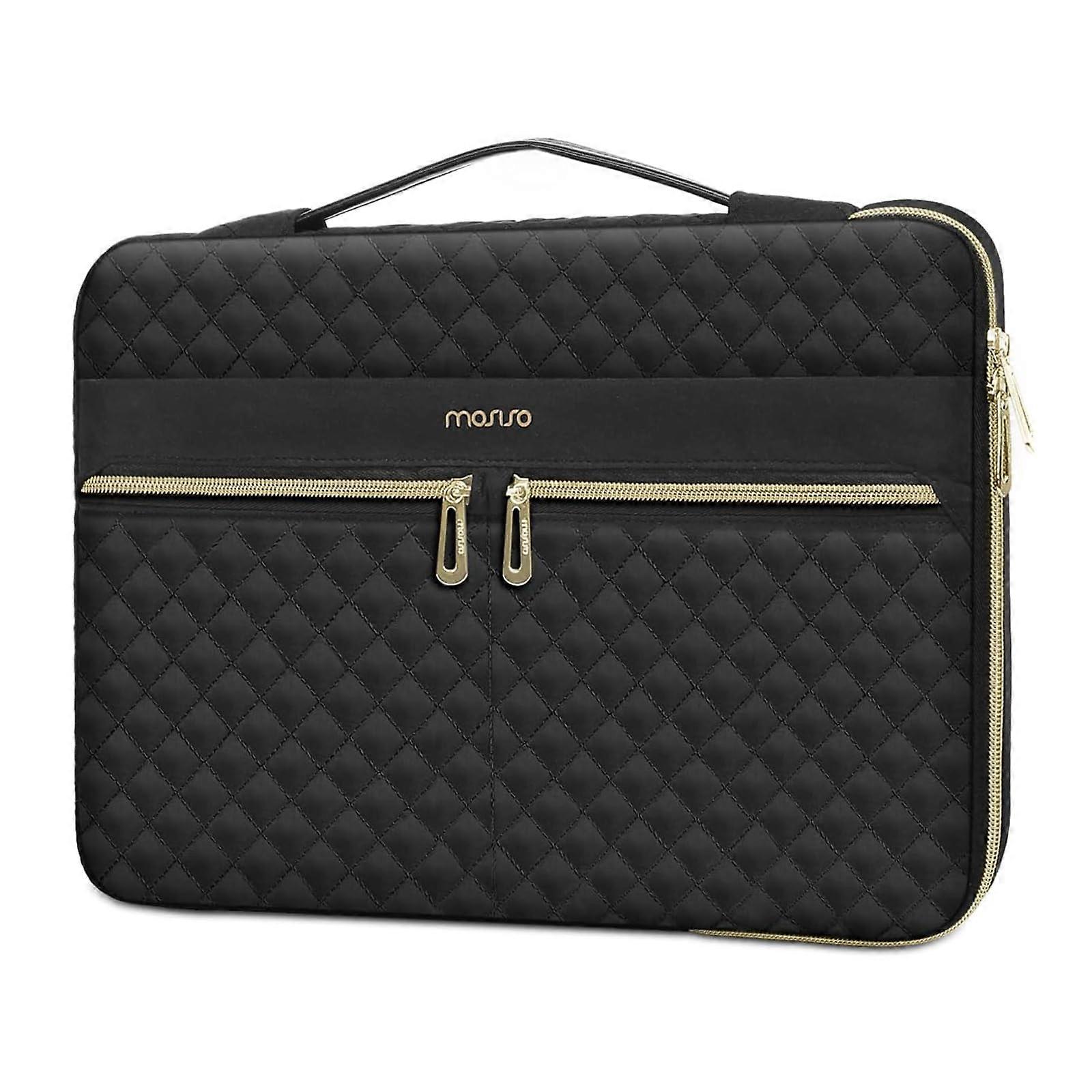 360 Protective Laptop Sleeve for MacBook Pro 16 inch 2019-2025, Compatible with Retina 15, Quilted Black Bag with 3 Pockets and Handle