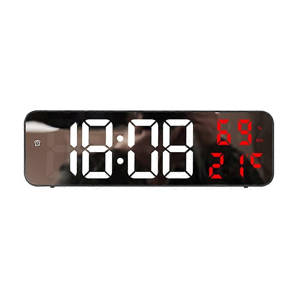Digital Wall Clock for Bedroom with Auto-Dimming LED Display, 12/24H Time Format, Temperature & Humidity, Mirror Design for Home and Office