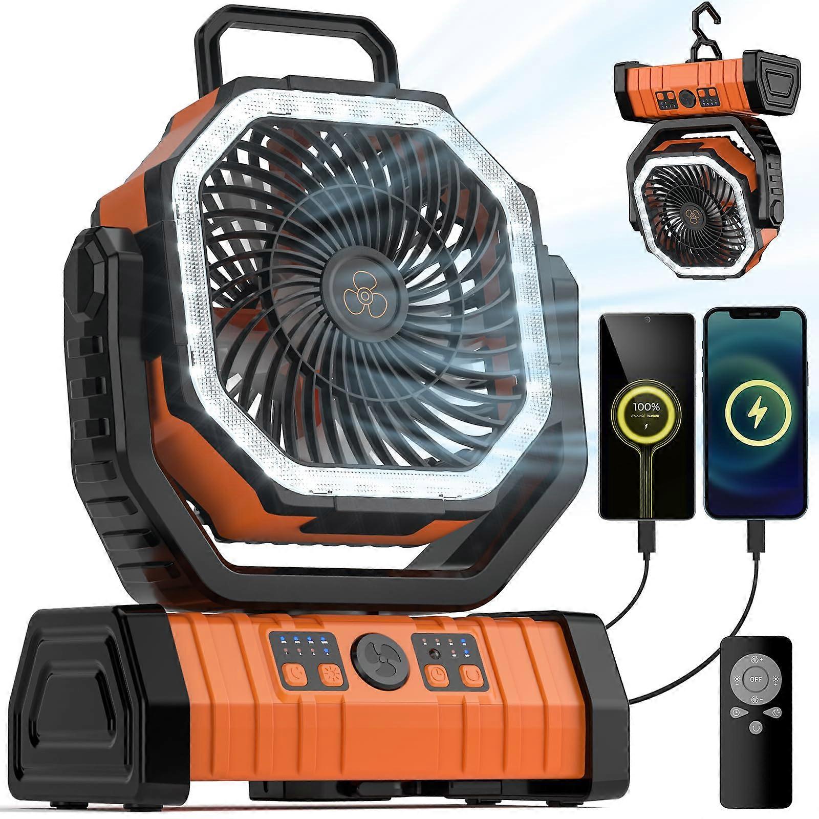Camping Fan - Fan LED LED LANGUE WORKING WITH 20000MAH Hanging - BATTERY Hook Outdoor Tent Fan 4 Speed ​​Wind